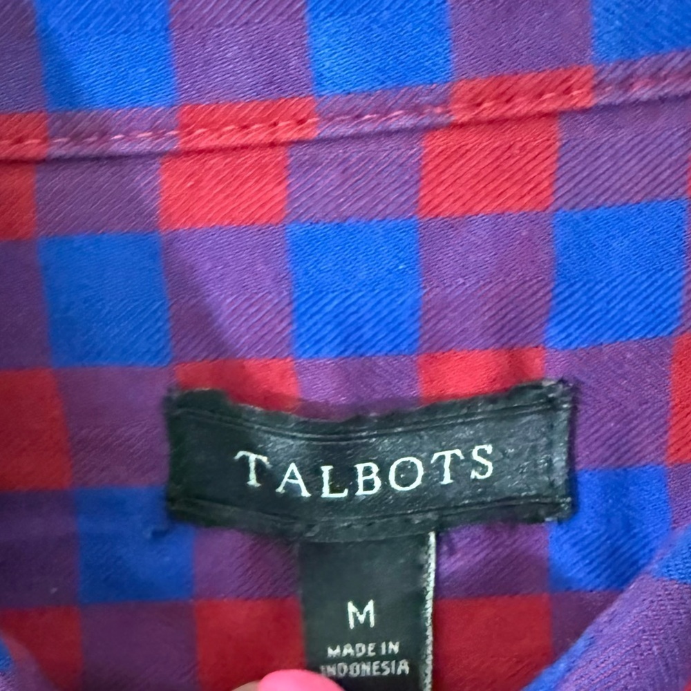 Talbots Plaid Button Up Shirt Medium 100% Cotton Long Sleeve Top - Picture 6 of 6